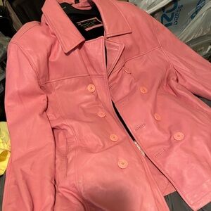 Mens leather pea coat with detachable inside